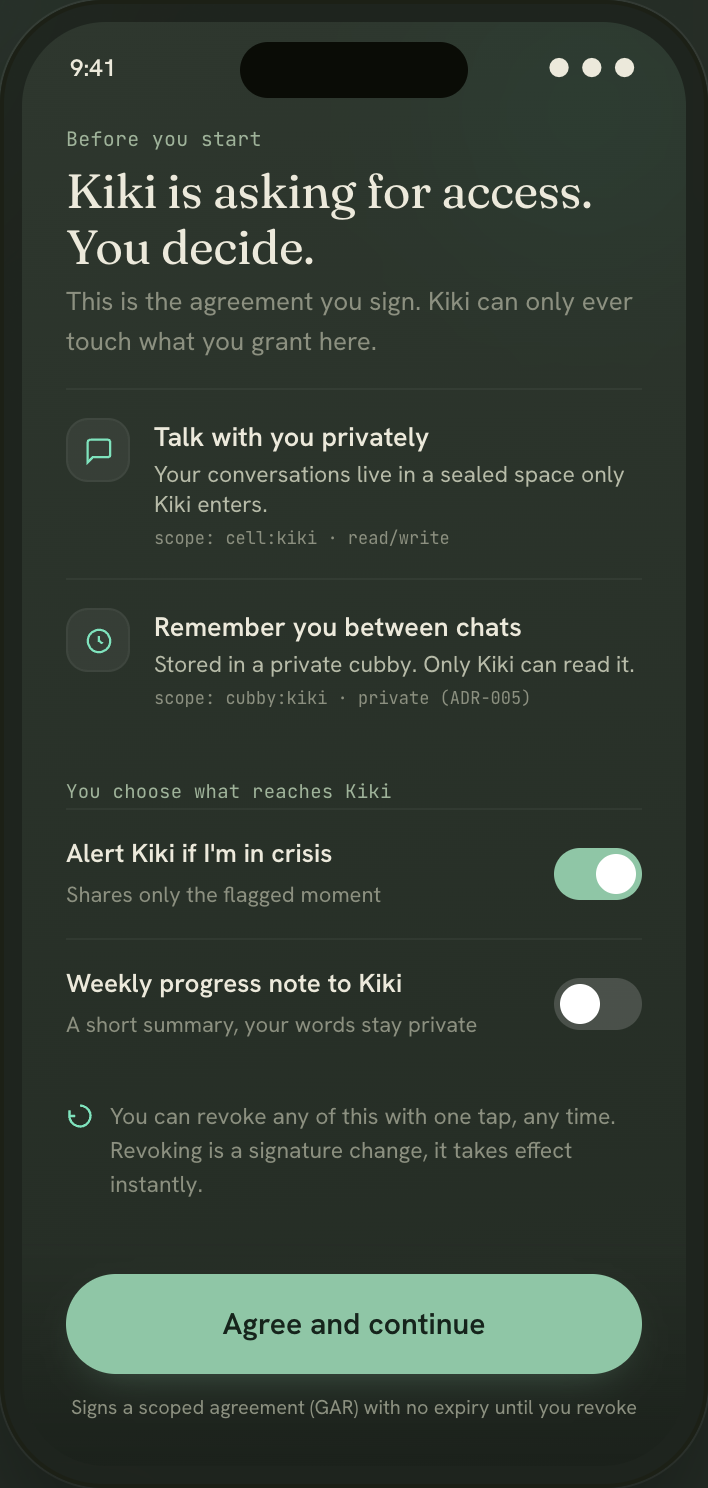 Choose what Kiki remembers and what the coach can see